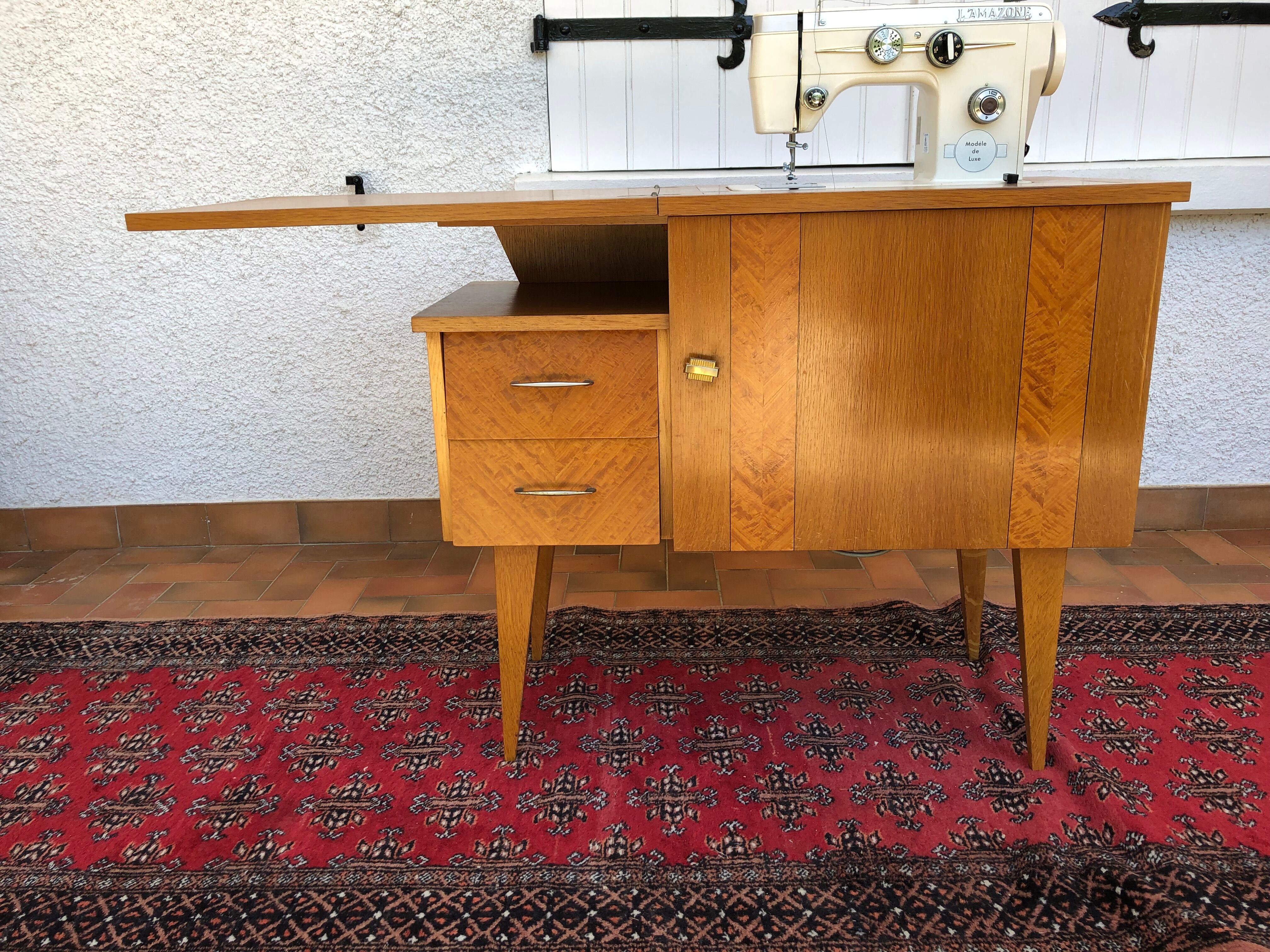 Vintage furniture with sewing machine light wood