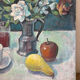 Nature morte - bouquet avec café et fruits, huile sur toile