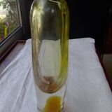 Amber-colored engraved crystal vase