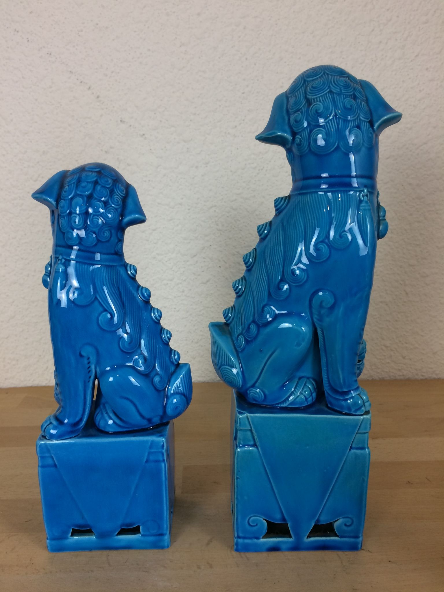 Paire de serre livres chien de Fo céramique bleue