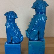 Paire de serre livres chien de Fo céramique bleue