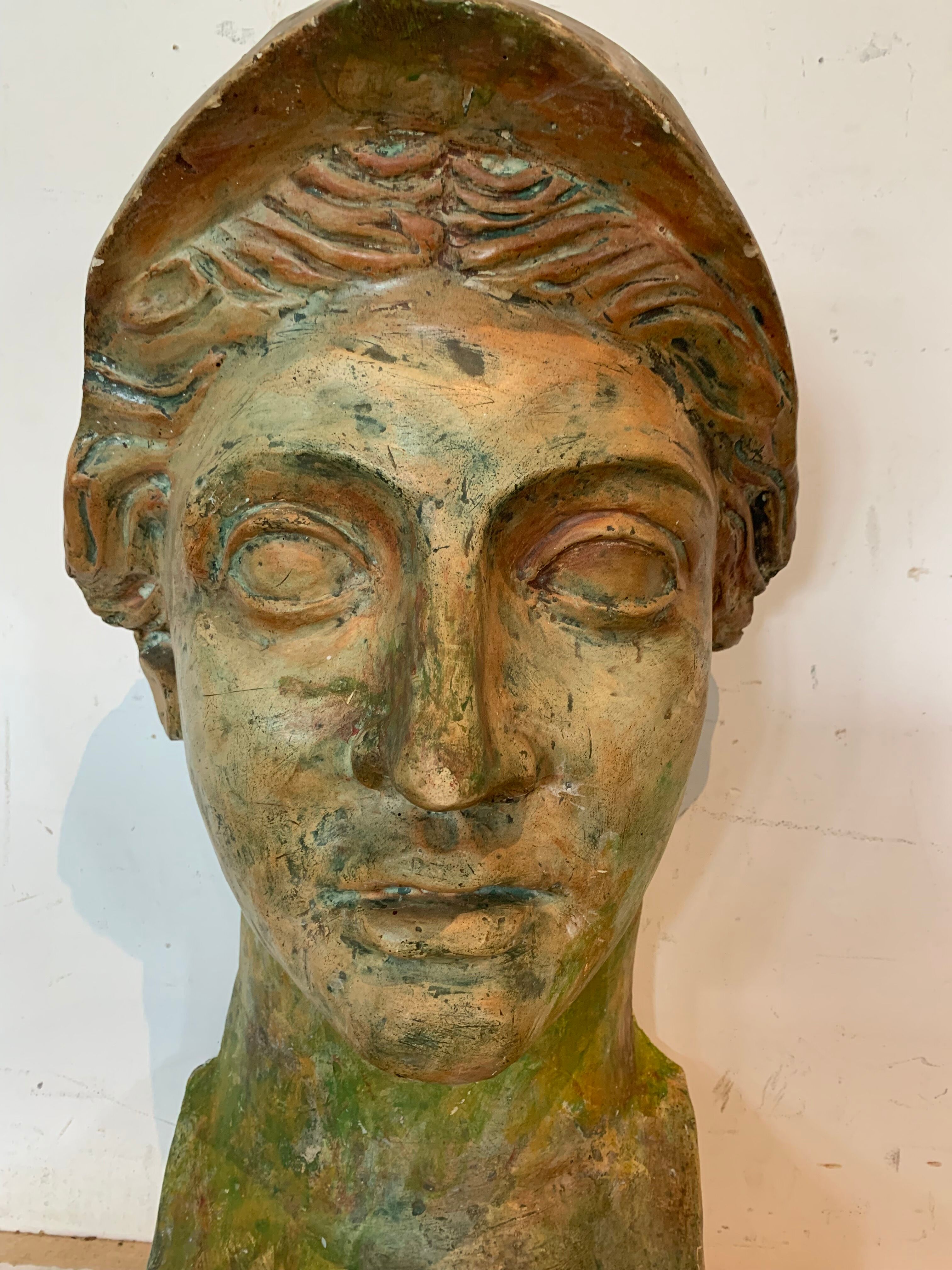 patinated hollow plaster sculpture "Bust of a goddess" XX century