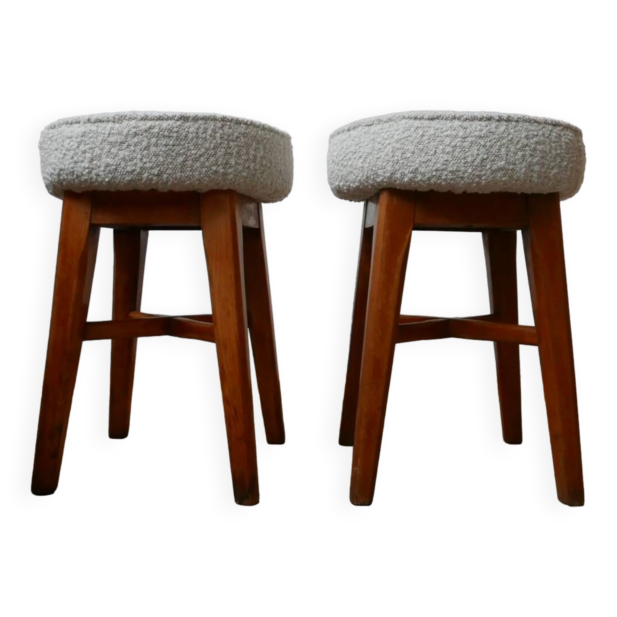 Pair of English Mid-Century Stools with Fresh Upholstery