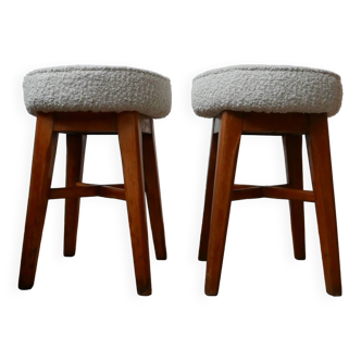 Pair of English Mid-Century Stools with Fresh Upholstery