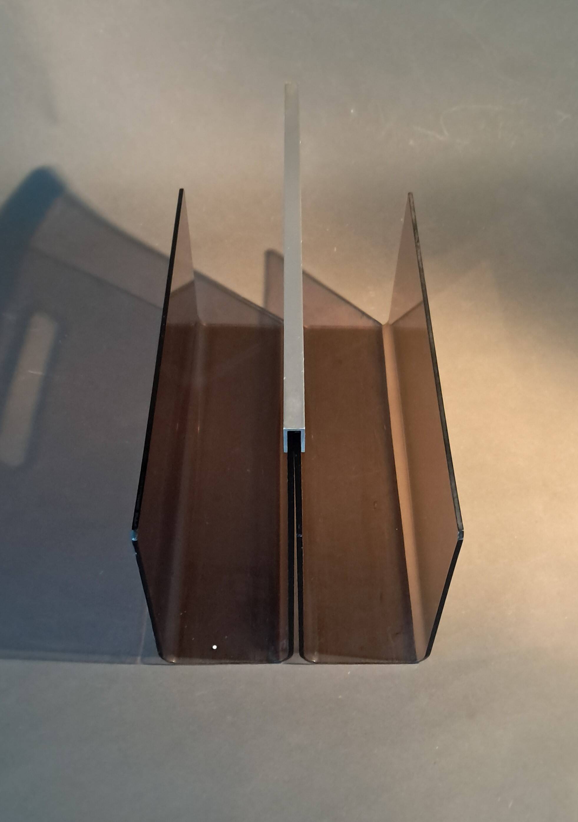 Smoked plexiglass magazine rack, Michel Dumas 1970.