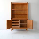 Vintage Scandinavian Elmwood Open Bookshelf Cabinet