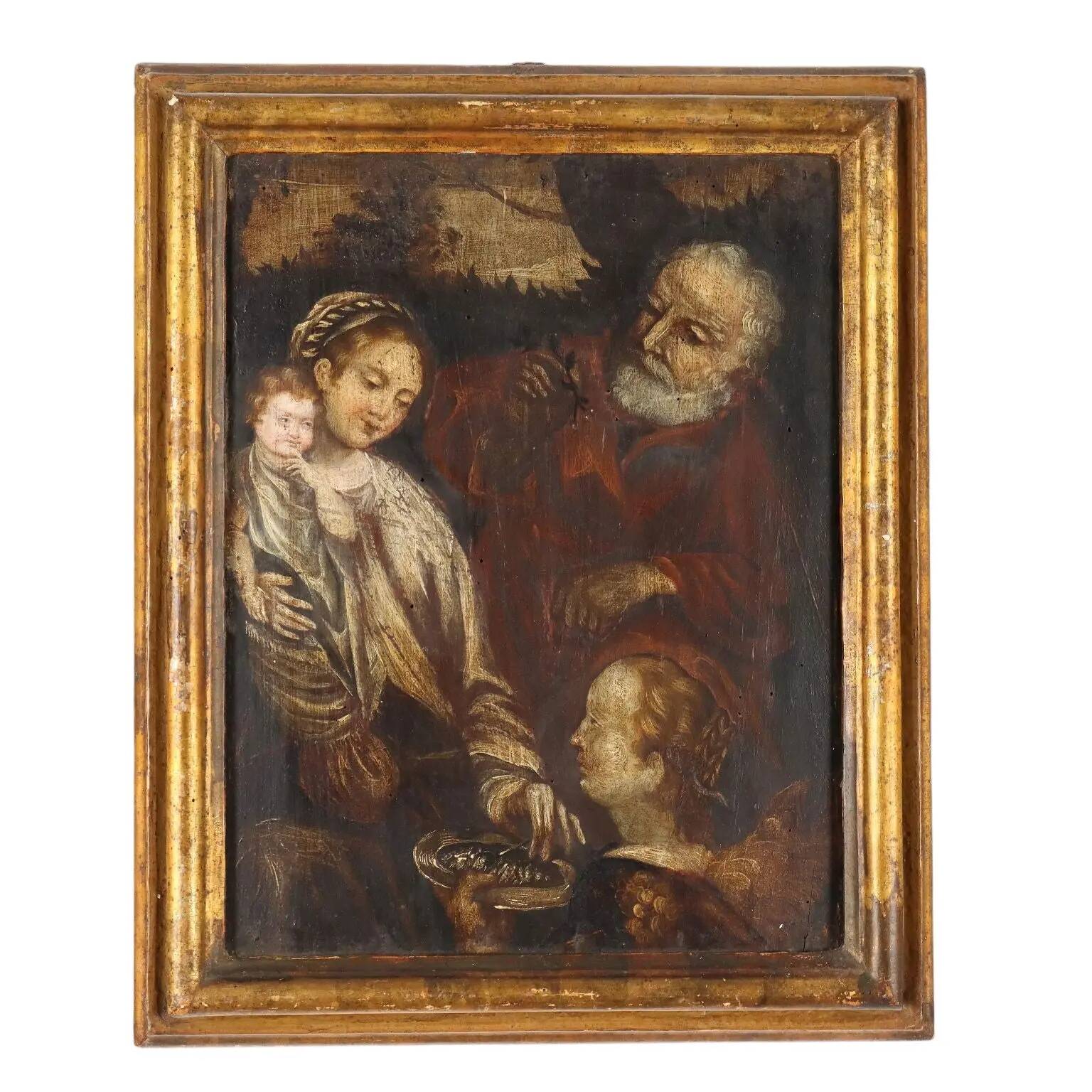 La Sainte Famille, peinture ancienne à l'huile sur panneau, XVI-XVII siècle