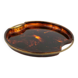 Hollywood regency brass and tortoiseshell lucite tray, Guzzini Italy 1970s
