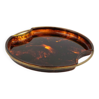 Hollywood regency brass and tortoiseshell lucite tray, Guzzini Italy 1970s