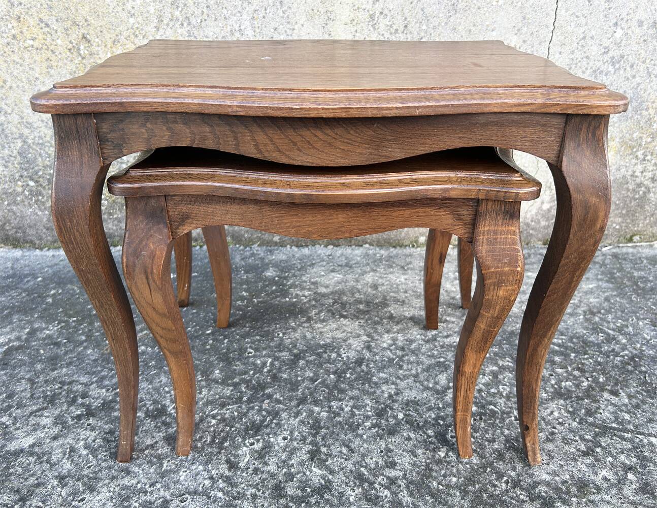 Set of two nesting tables, Louis XV spirit, cherry wood, vintage, 60s