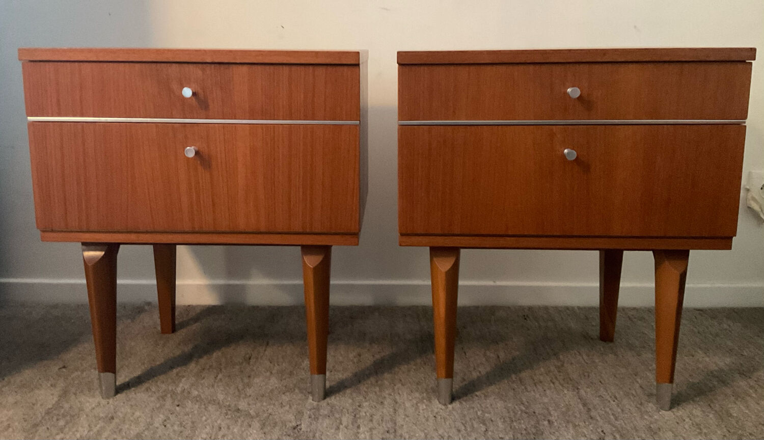 Pair of Scandinavian bedside tables from the 60s in teak
