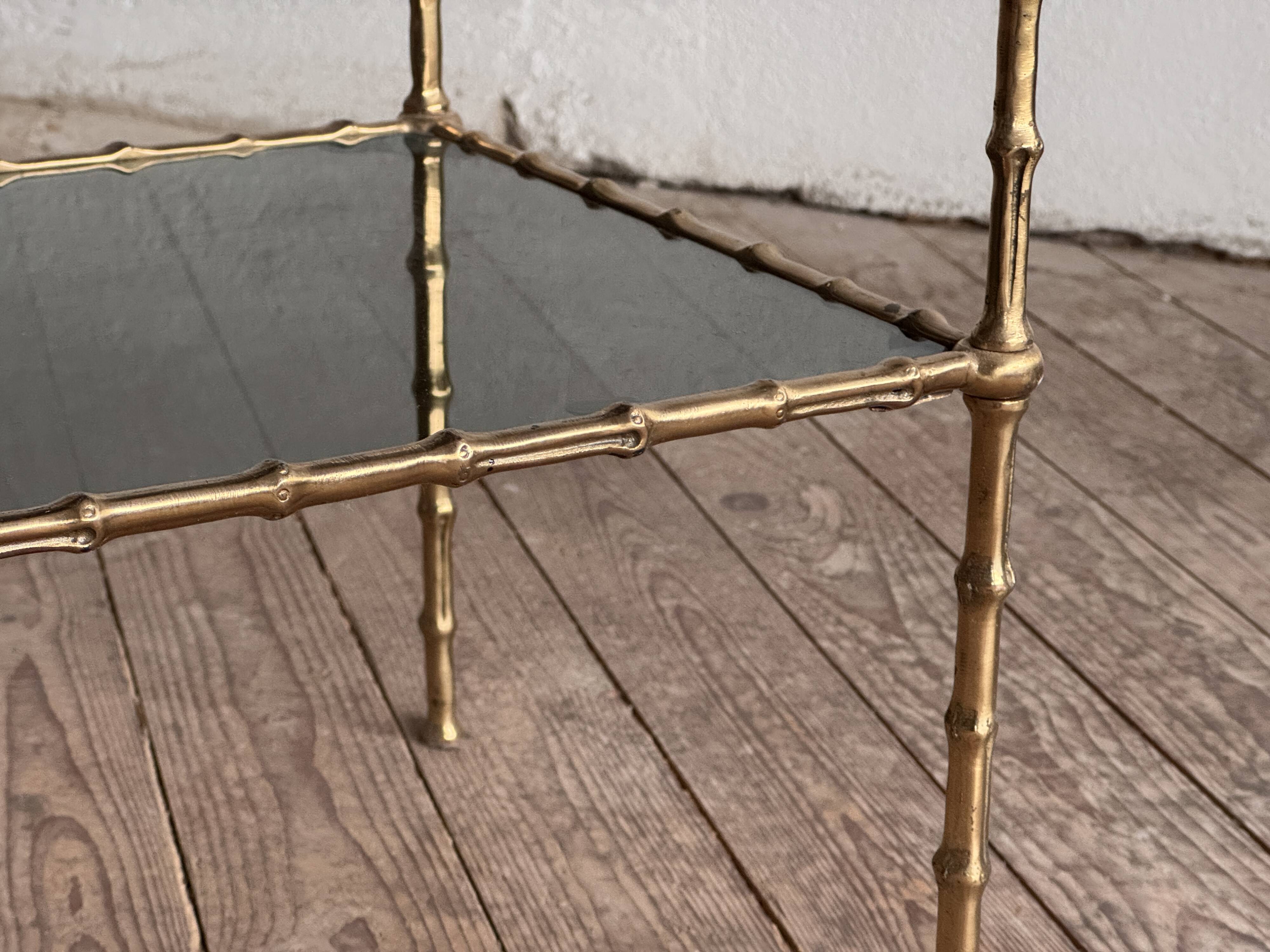 Three-tiered gilded brass bamboo selette by Maison Baguès