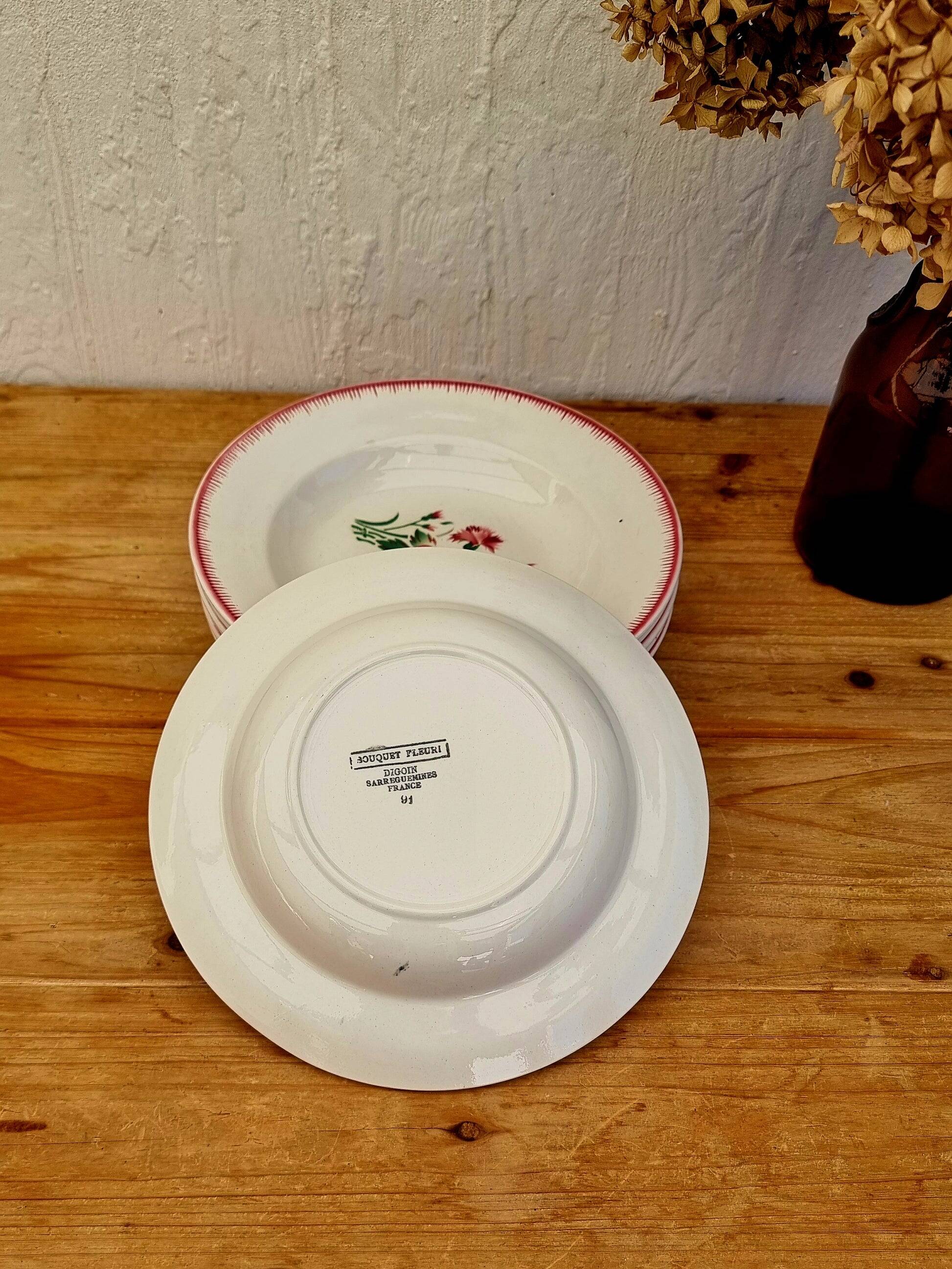 Set of 7 deep plates Digoin Sarreguemines Floral Bouquet