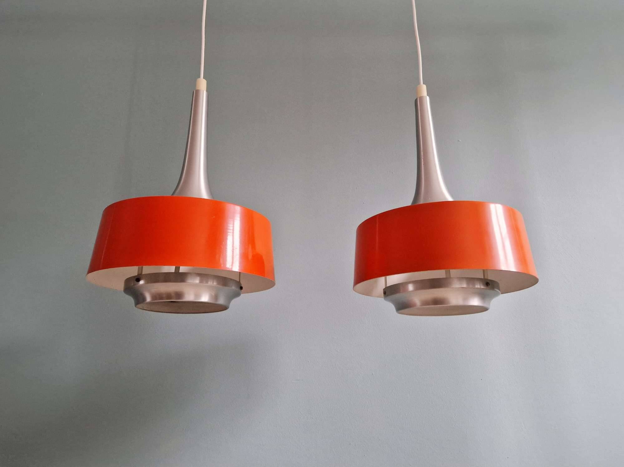 Pair of Scandinavian brushed aluminium pendants, 1960s