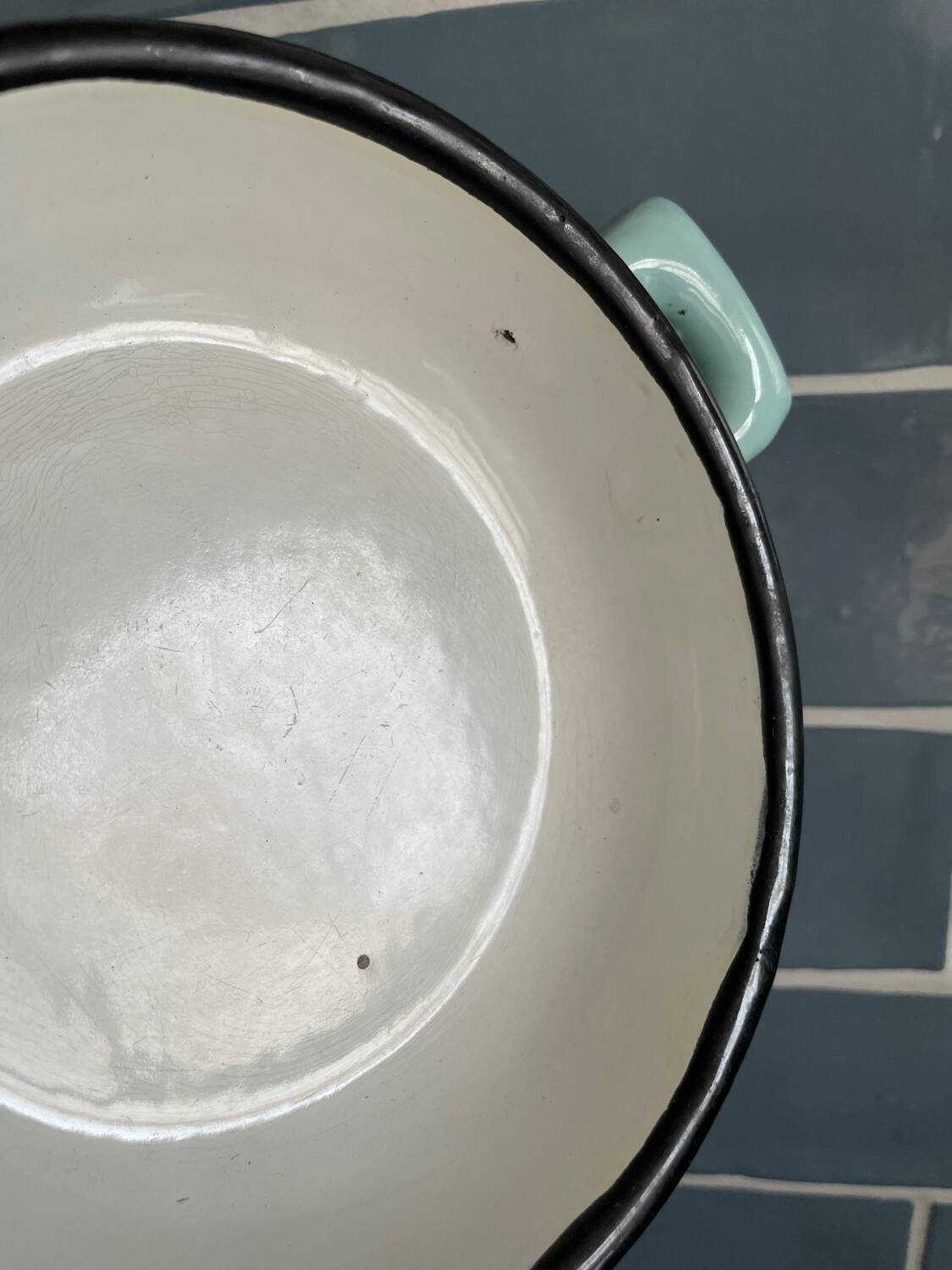 Egg dish in sky blue enameled sheet metal