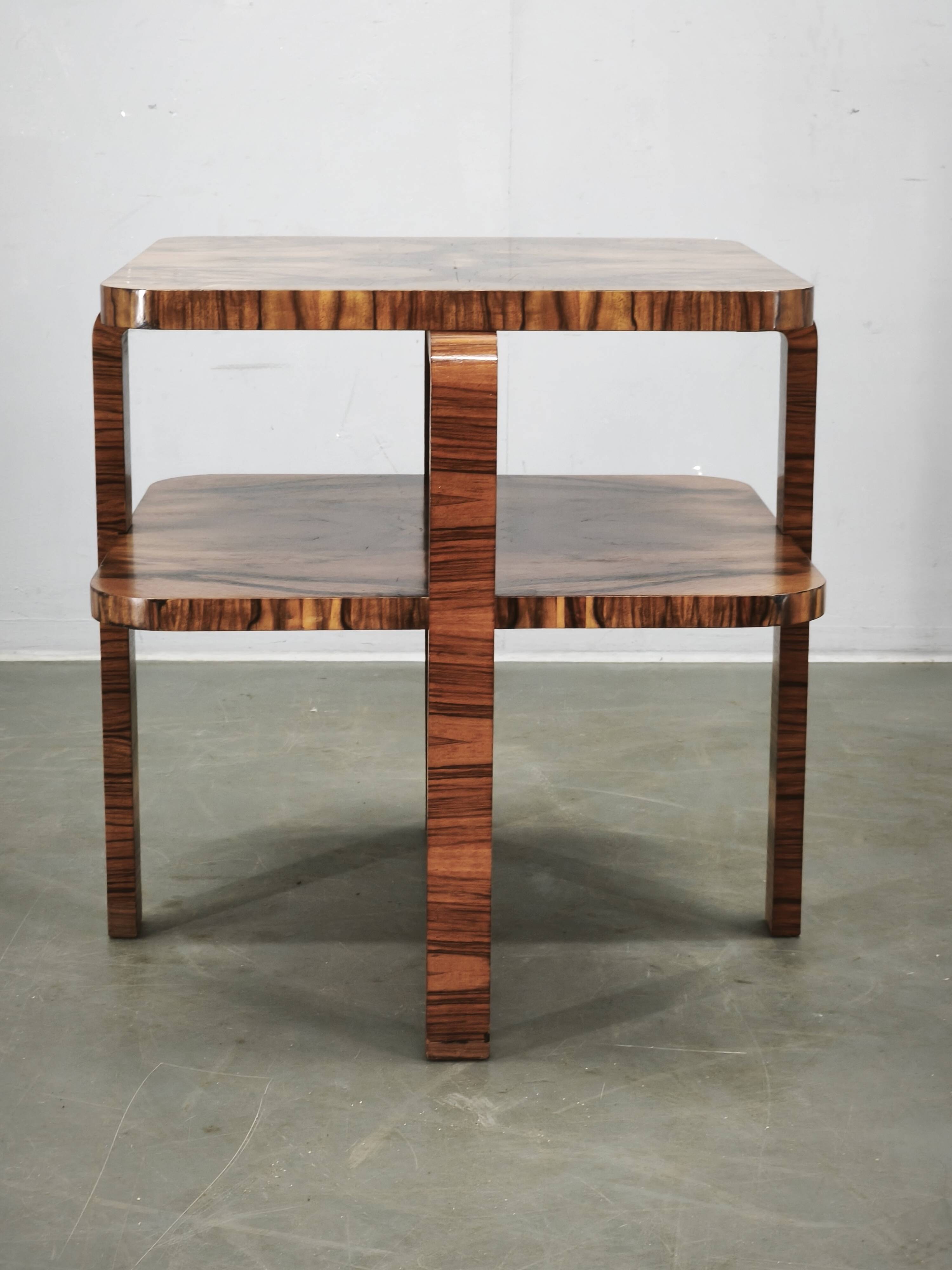 1930s Art Deco Walnut Two-Tier Coffee Table, Czechoslovakia