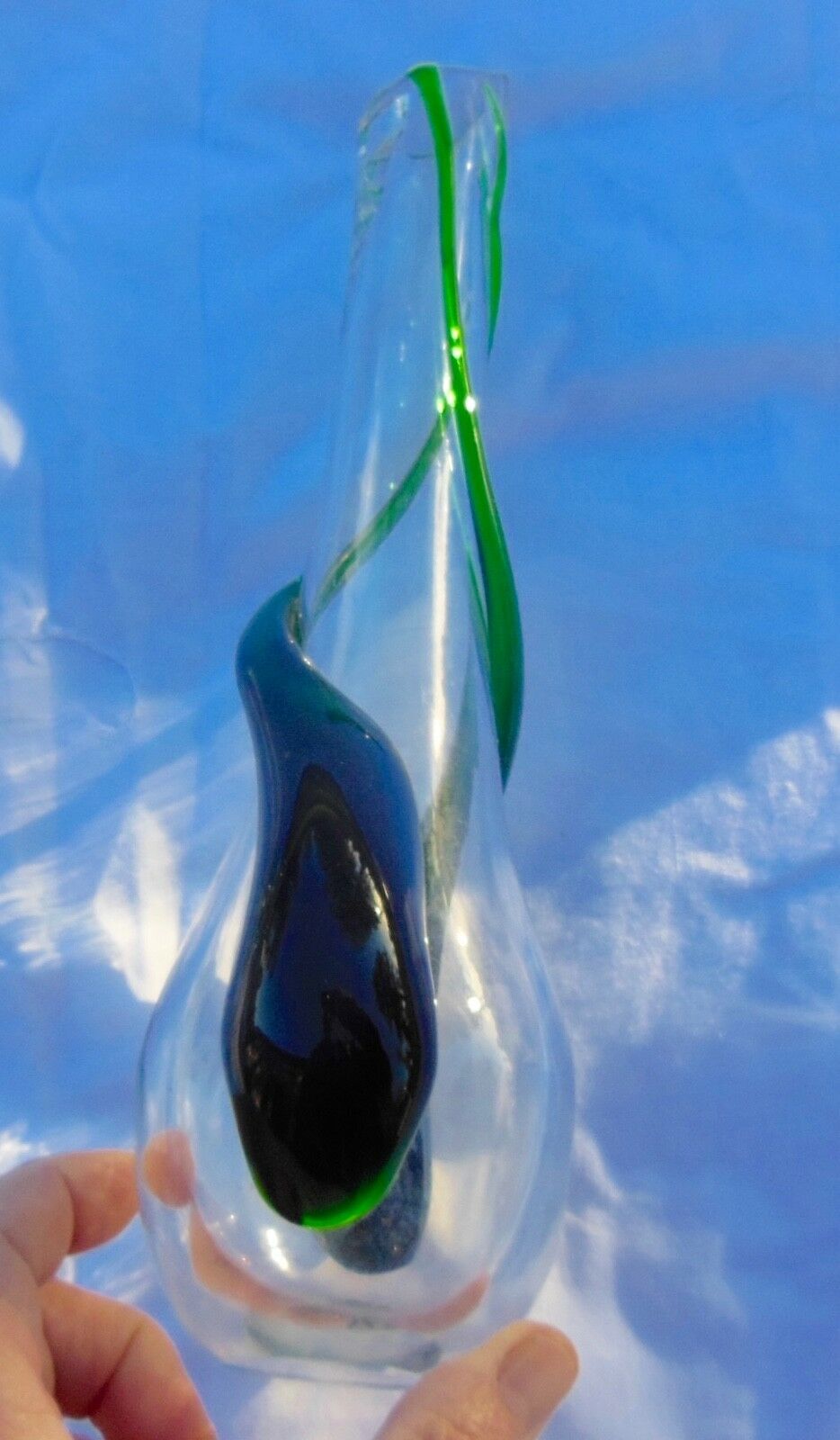 Modernist vase molded glass translucent and green Flavio Poli seguso