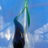 Vase moderniste verre moulé translucide et vert Flavio Poli seguso