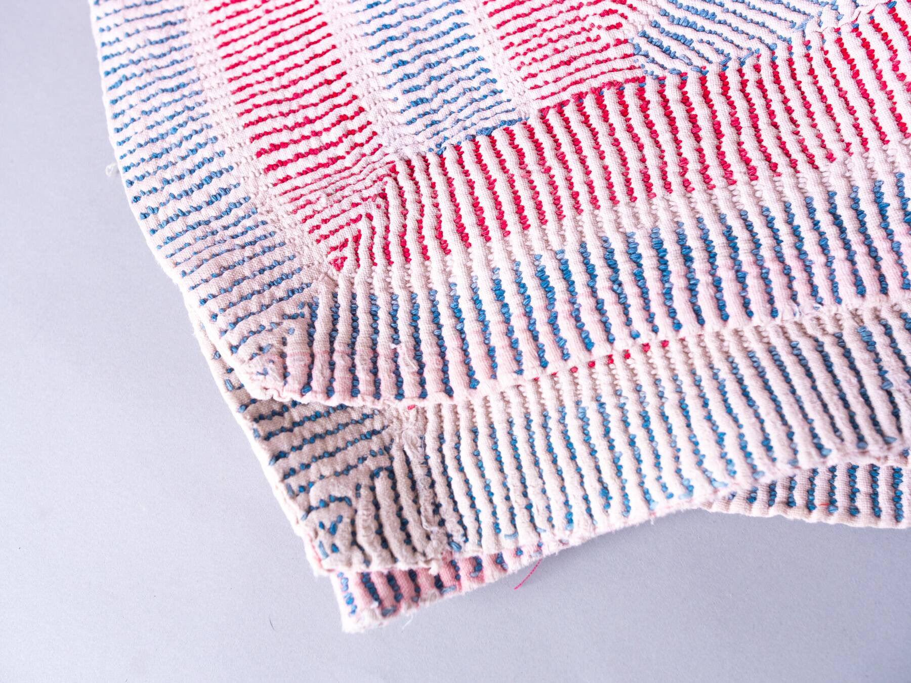 Vintage kantha "Bengal Chevron" blue and red.