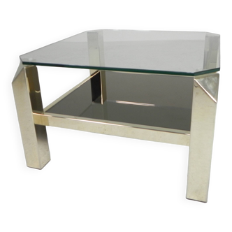 Belgo Chrom coffee table with 2 glass plates, 1970s