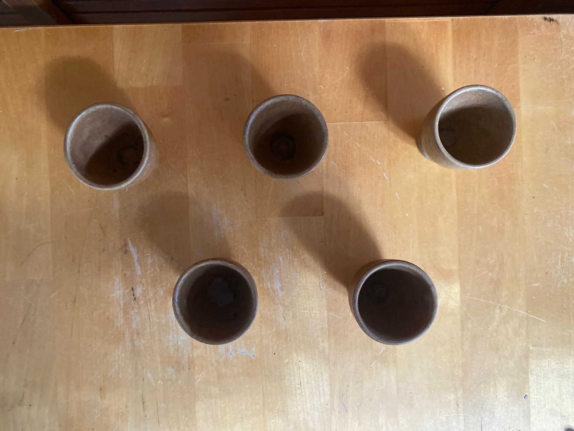 Set of 5 Vintage Beige Stoneware Egg Cups