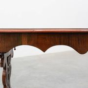 Victorian Walnut Side Table with Inlaid Top and Pierced Scroll Ends, Englan