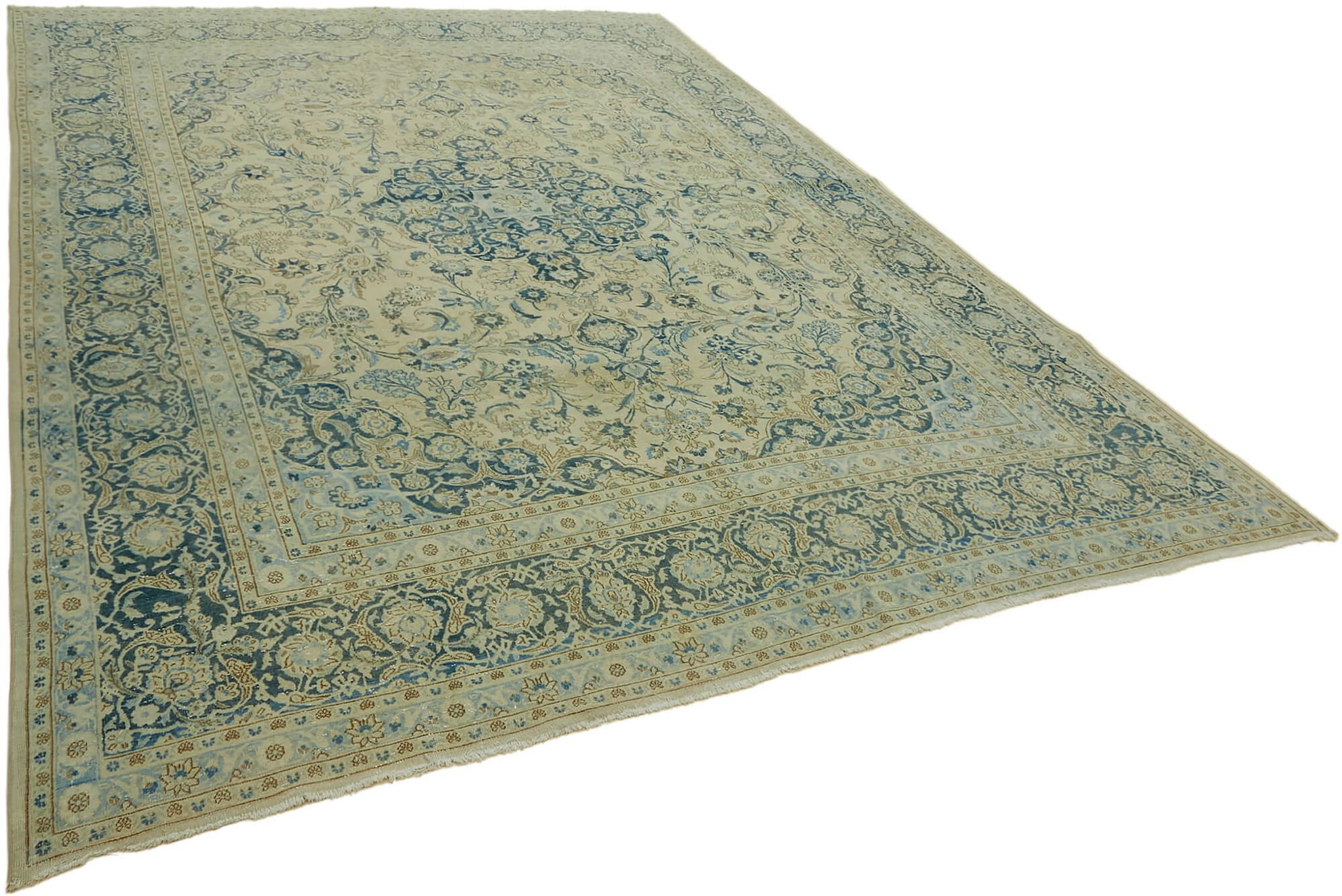 Hand-Knotted Persian One of a Kind 1970s 270 cm x 366 cm Beige Wool Carpet
