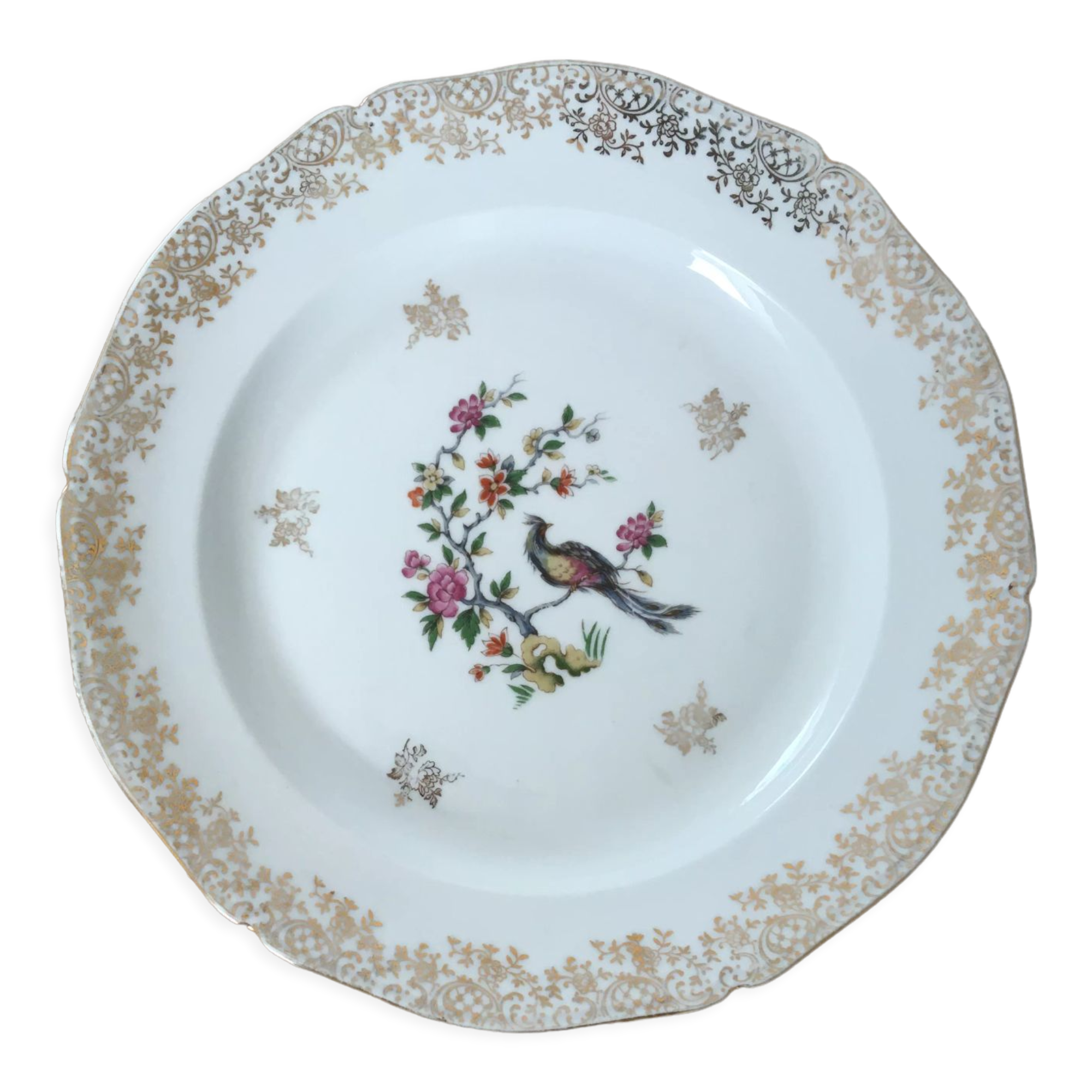 Round porcelain dish bird of paradise