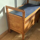 Vintage wooden and rattan toy chest