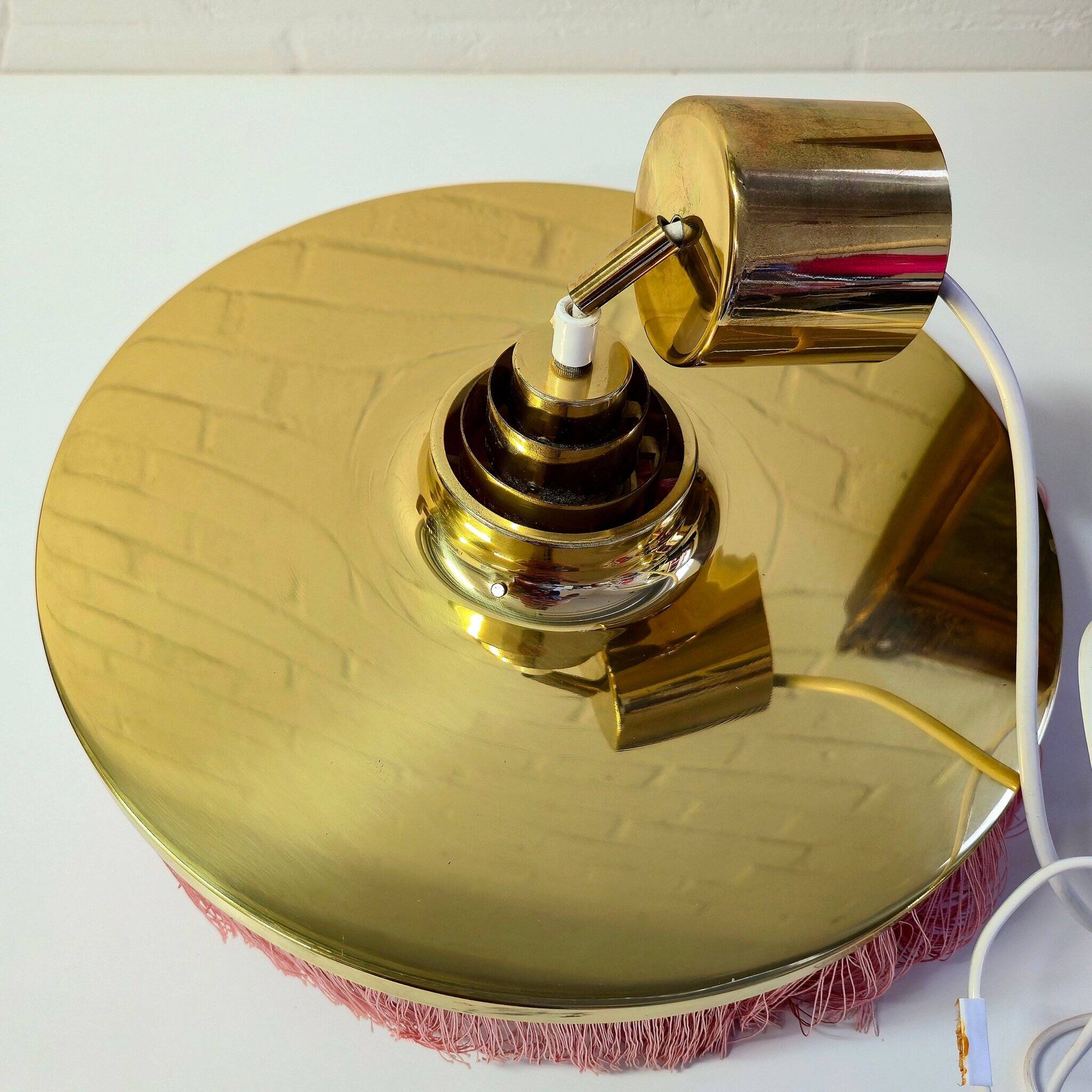 Hans-Agne Jakobsson Modell T603. Ceiling light with pink fringes, 1960s