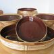 Ceramic basket with rattan and brass in the 70s