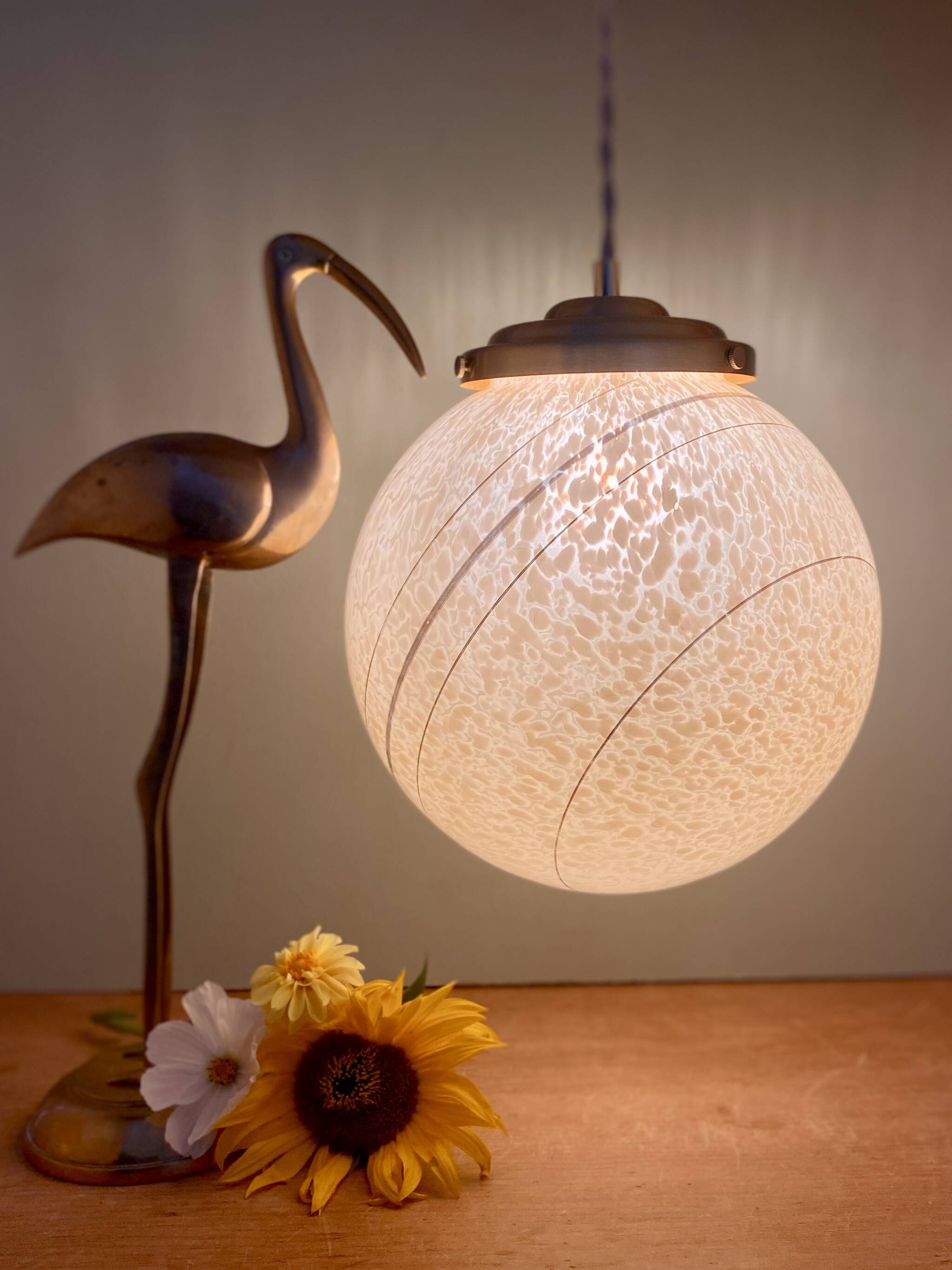 Vintage globe pendant light in yellow and gold clichy glass XXL