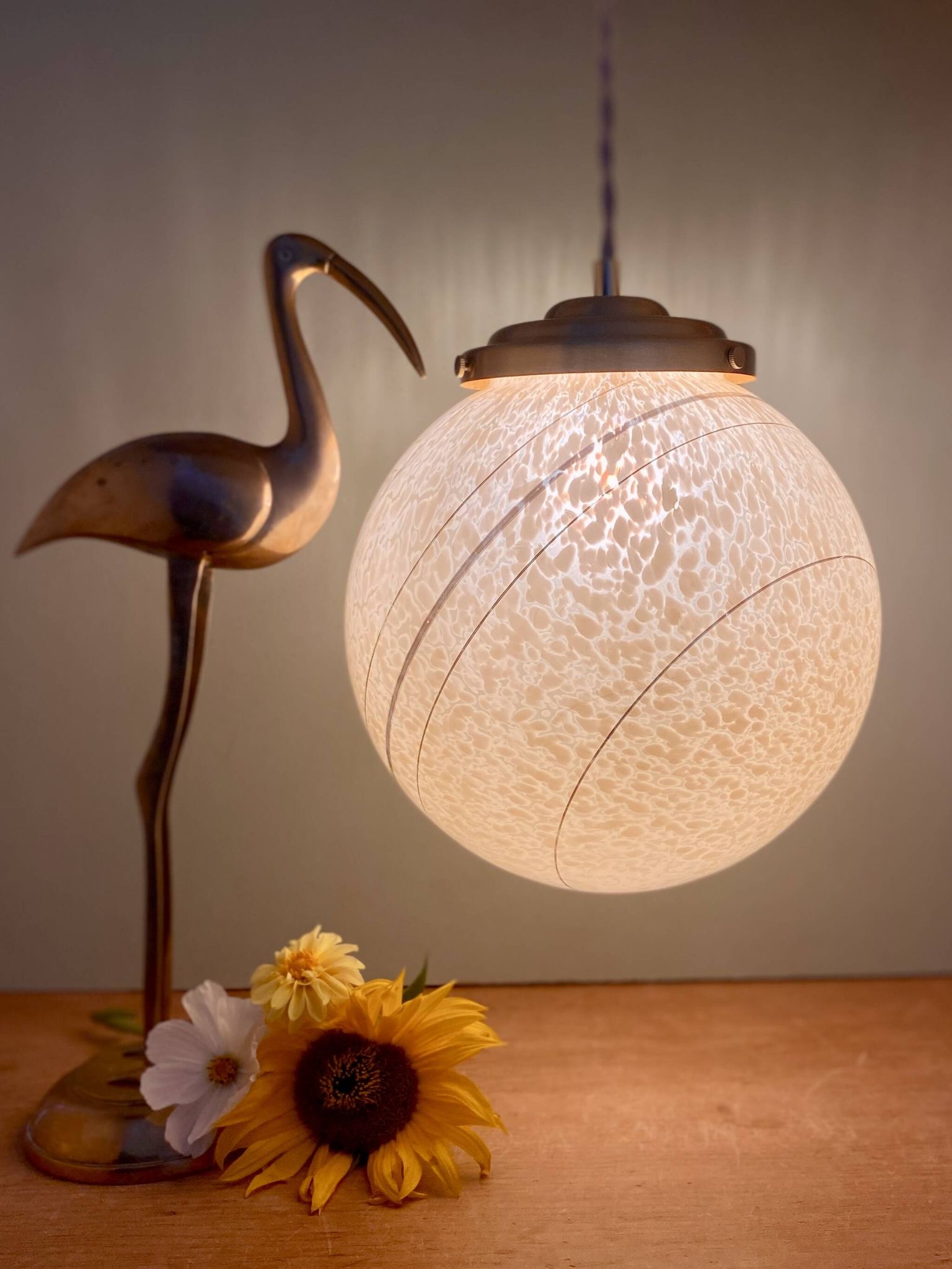Vintage globe pendant light in yellow and gold clichy glass XXL