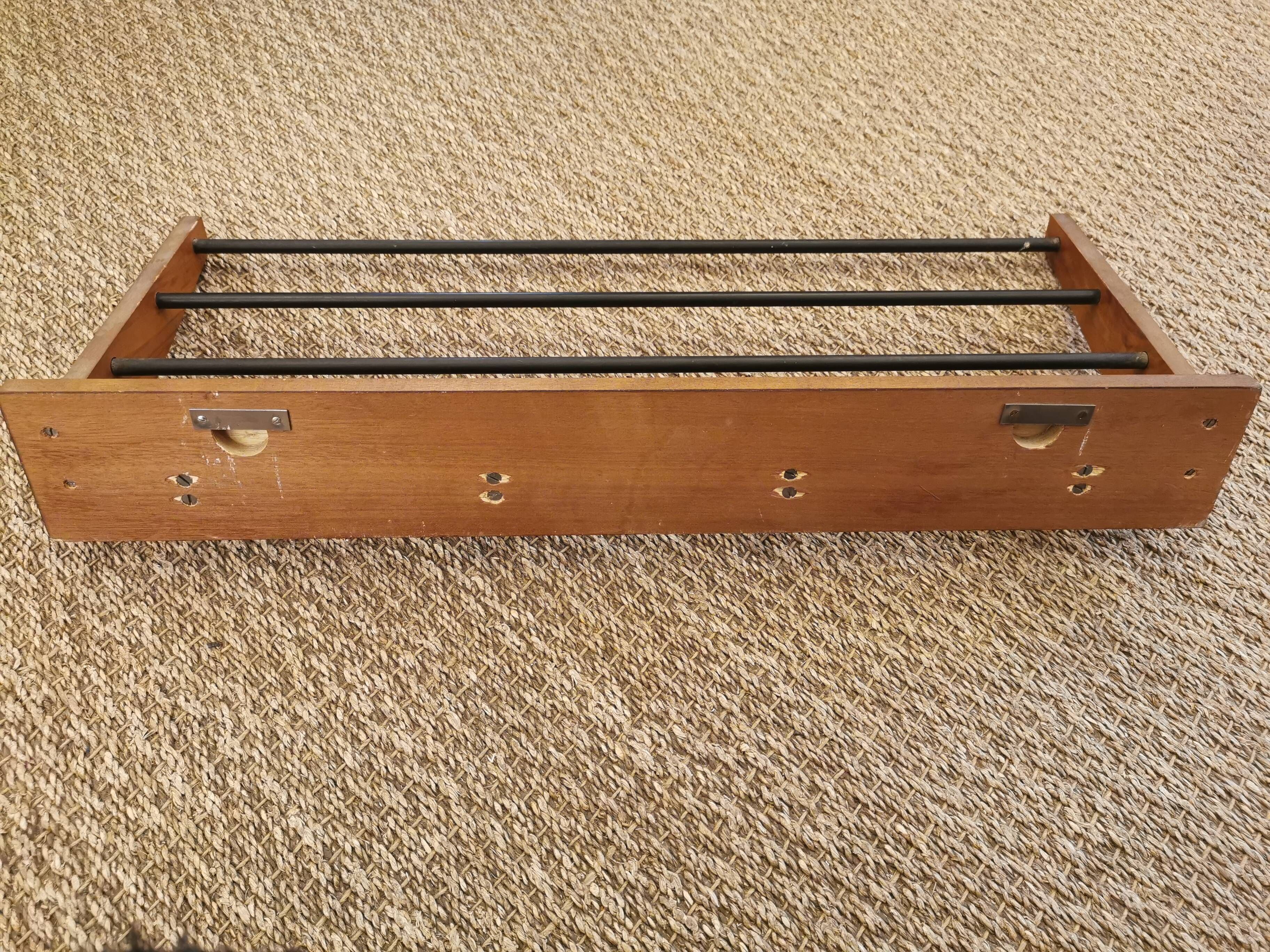 Minimalist wall coat rack wood and iron 60s
