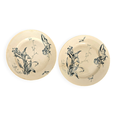 Duo de plats en faïence de Gien, modèle Iris 28 cm