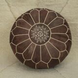 Moroccan pouf in dark brown leather