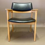 Black leather armchair scandinavian 1950