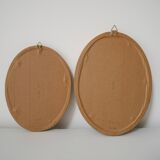 Set of 2 small oval paintings, flowers