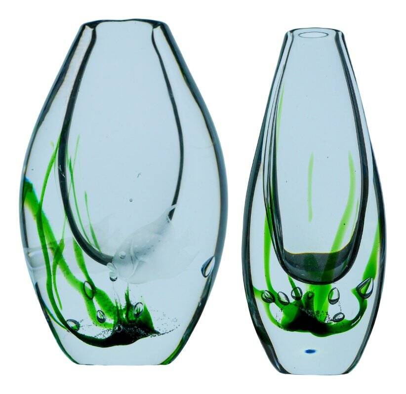 Seaweed & Fish Vases by V. L. Kosta, Set of 2