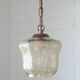 Vintage copper pendant light / amber glass and rustic chain hanging lamp