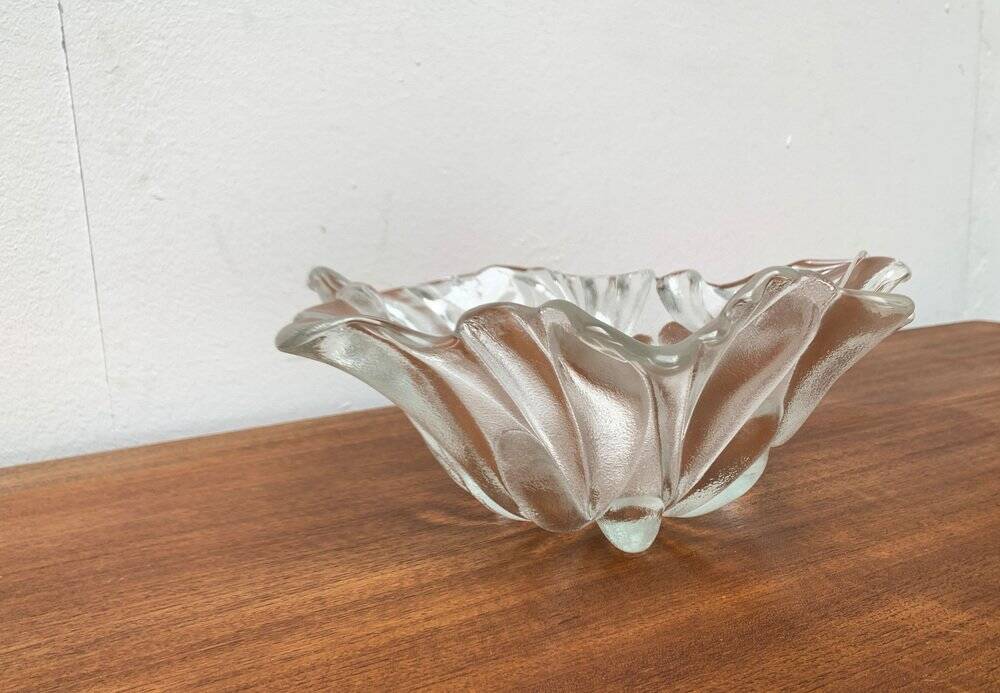 Heavy vintage German floral glass bowl by Walther Glas, 1970s.