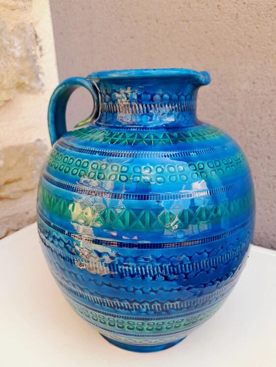 Bitossi ceramic vase or jug, Aldo Londi, Rimini blu.