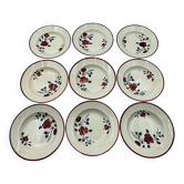 9 assiettes à soupe Badonviller modèle "Les Roses" années 50