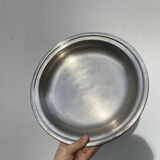 Round silver-plated metal serving dish with hallmark