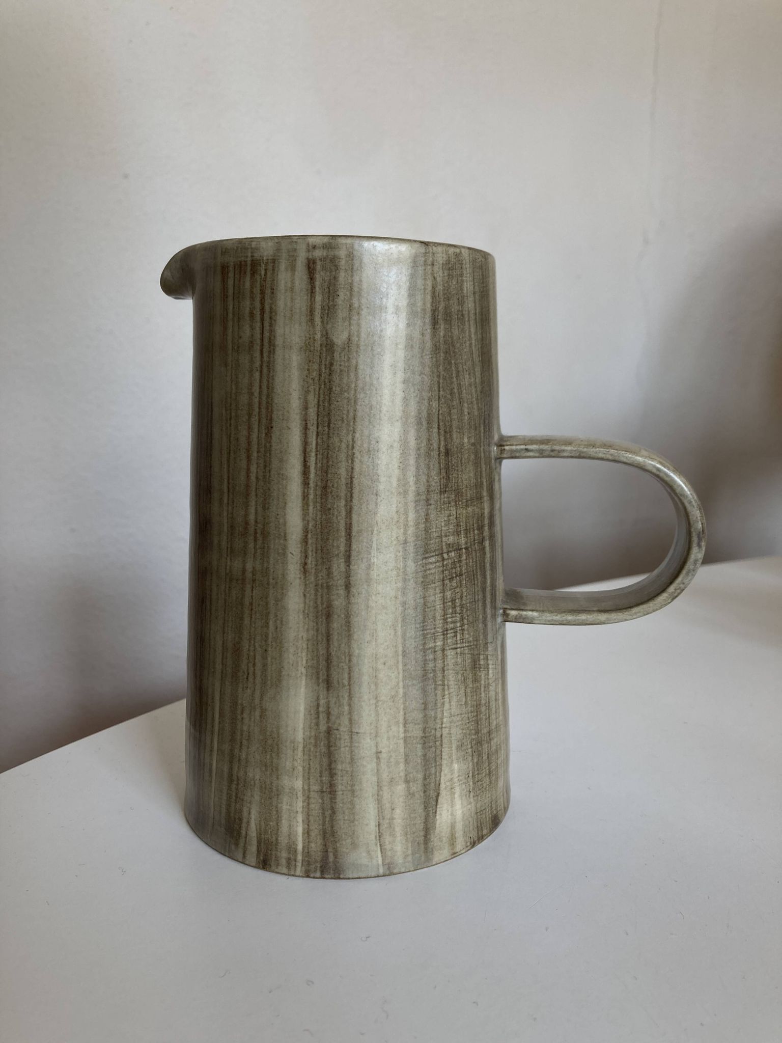 Vase, pichet de potier décor faux bois, 1970