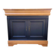 Cherry and black sideboard with 2 doors and 1 drawer.