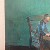 "Face to face with my dog", original oil on canvas