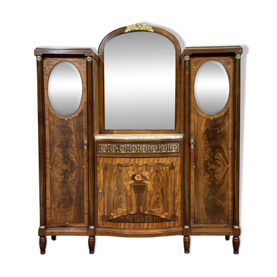 Buffet d'époque Art déco en acajou, chêne et dessus marbre