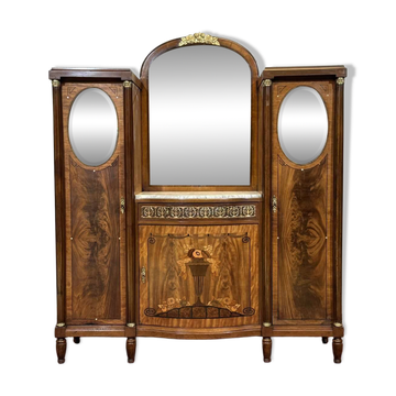 Art Deco buffet in mahogany, oak, and marble top.