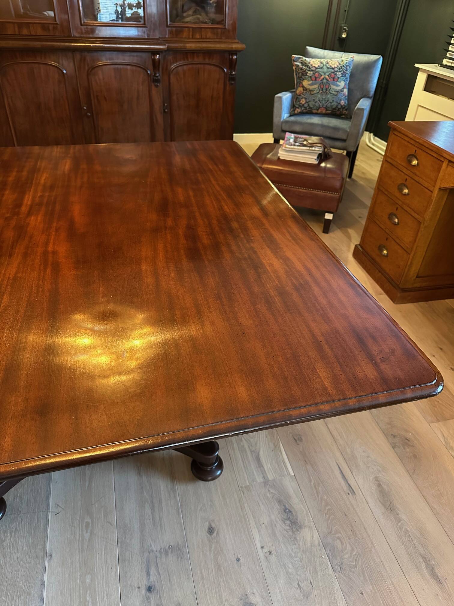 19th century almost square antique mahogany dining table.